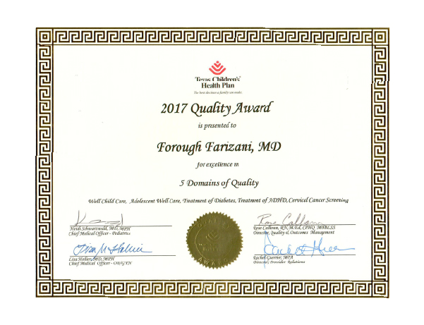 2017 Quality Award from Texas Children's Health Plan
