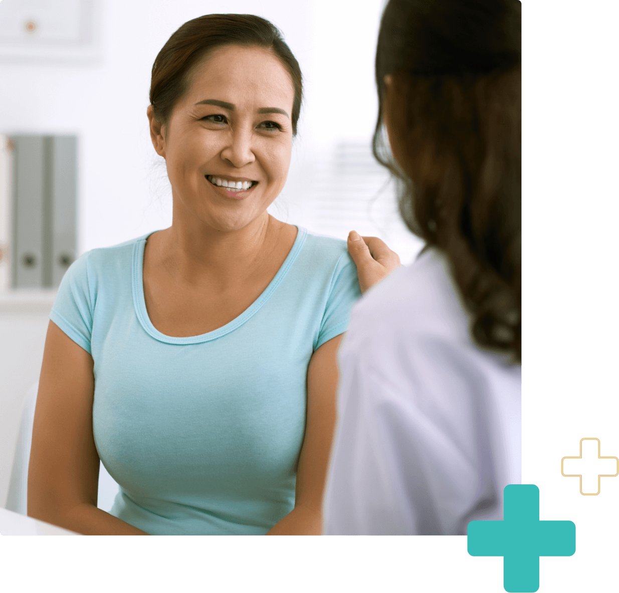 A woman speaks with her internal medicine provider