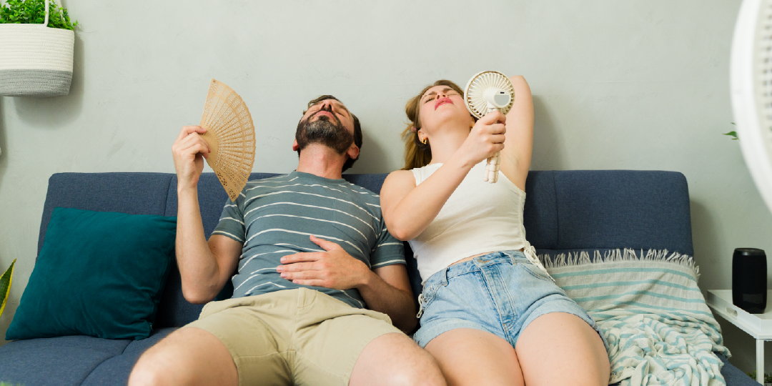 two people with fans